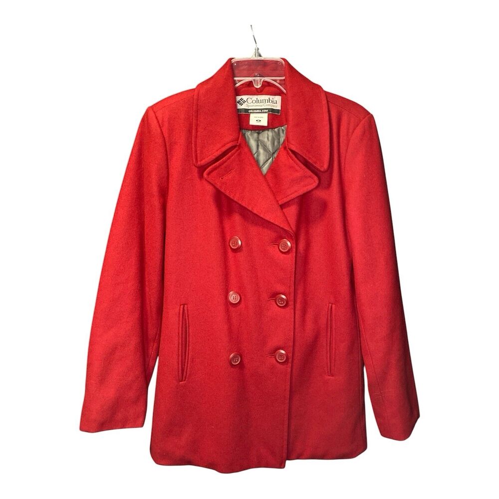 Columbia Coat Women's Medium Pea Double Breasted Classic Outdoor Red